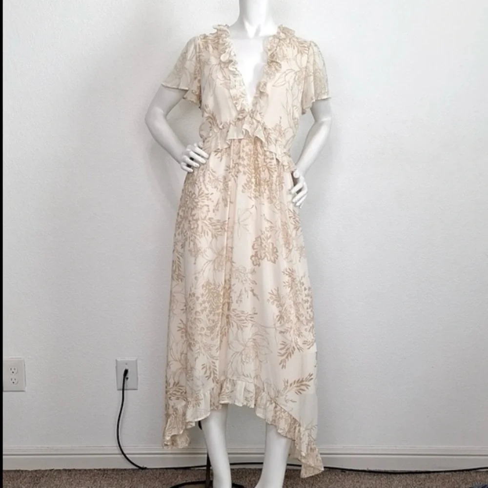 June & Hudson Coquette Ruffle Short Sleeve Romantic Asymmetrical Dress Size M